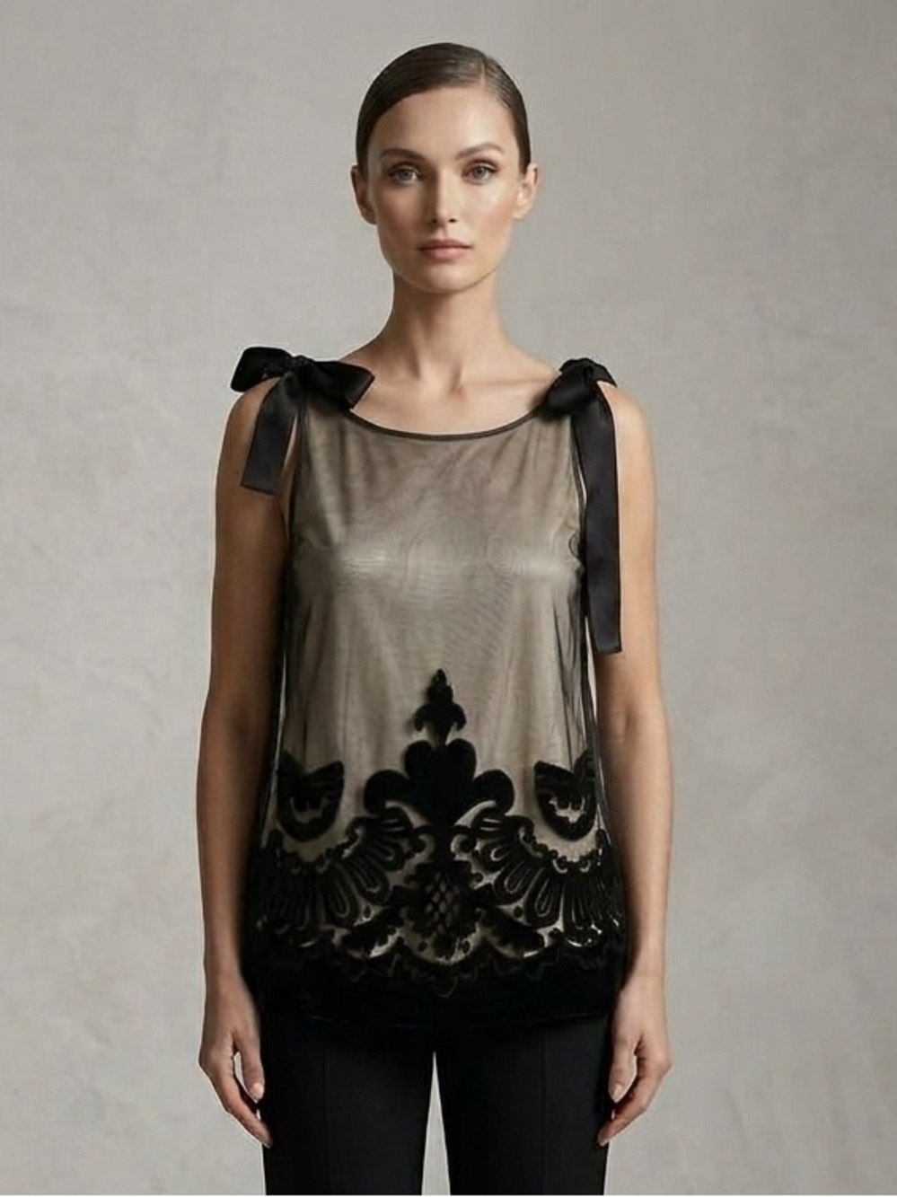 YOANA BARASCHI top with embroidered lace overlay size Small
